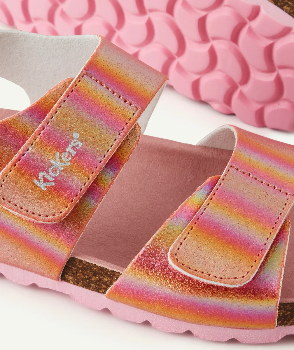 KICKERSSANDALES FILLE SUMMERKRO ROSE RAINBOW AVEC SCRATCH