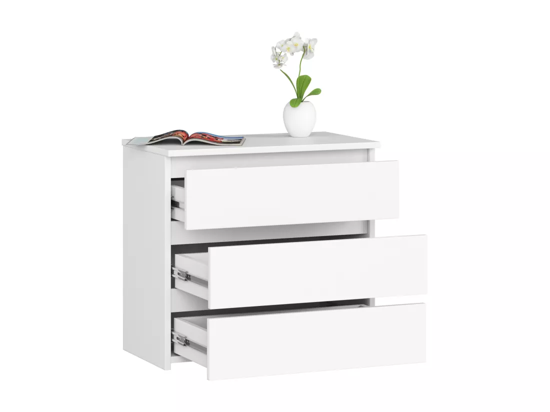 Table de chevet AKORD CL3 Blanche 60 cm 3 tiroirs façade Blanche 60x35x57 cm