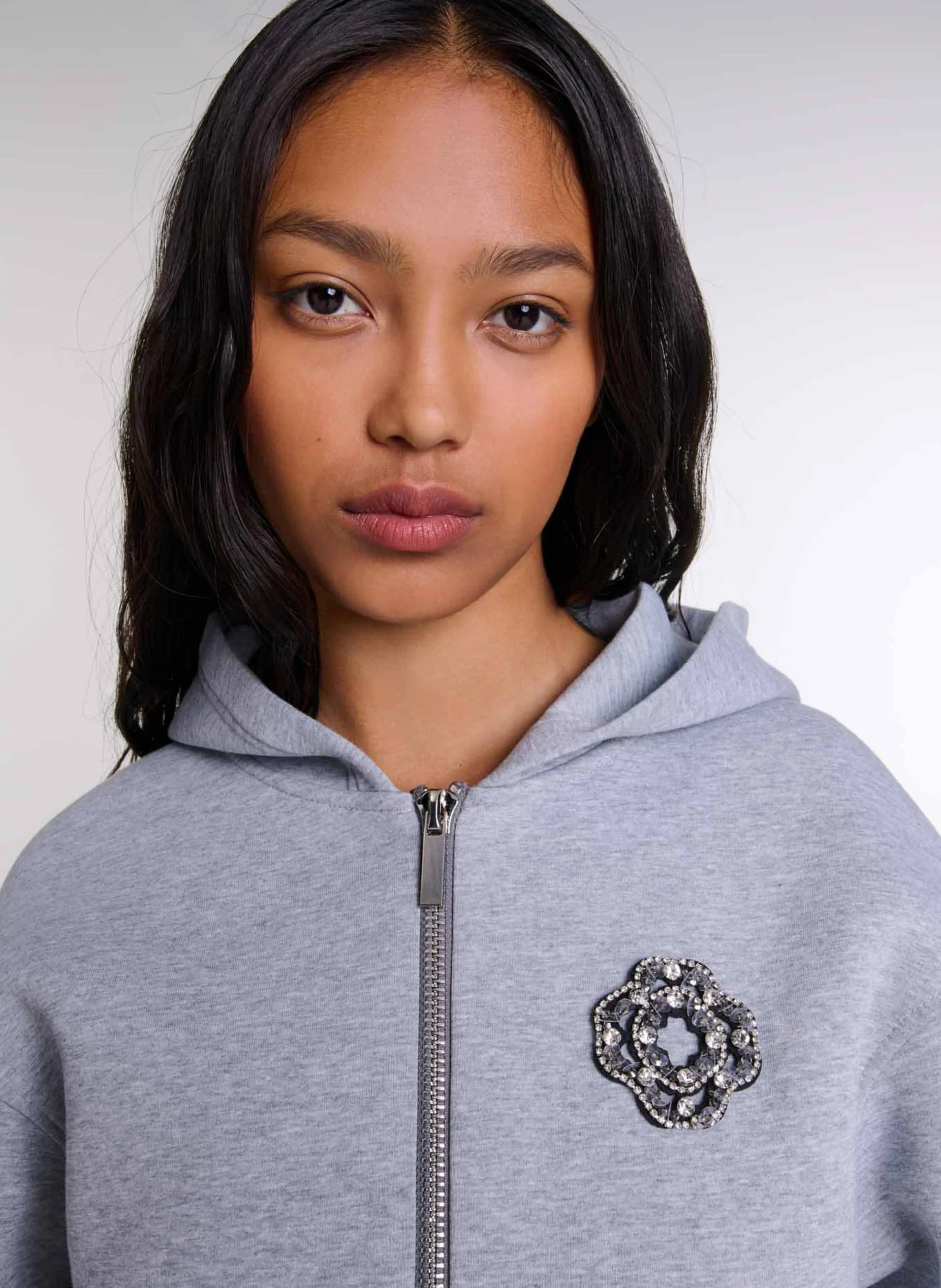 Sweat à capuche droit en coton | Gris