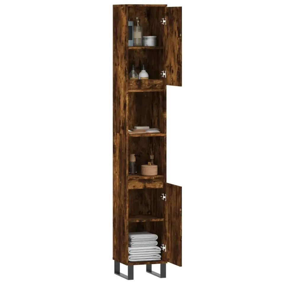 vidaXL - Kolomkast met 2 deuren - Gerookt eiken - Hout en ijzer - 30x30x190 cm