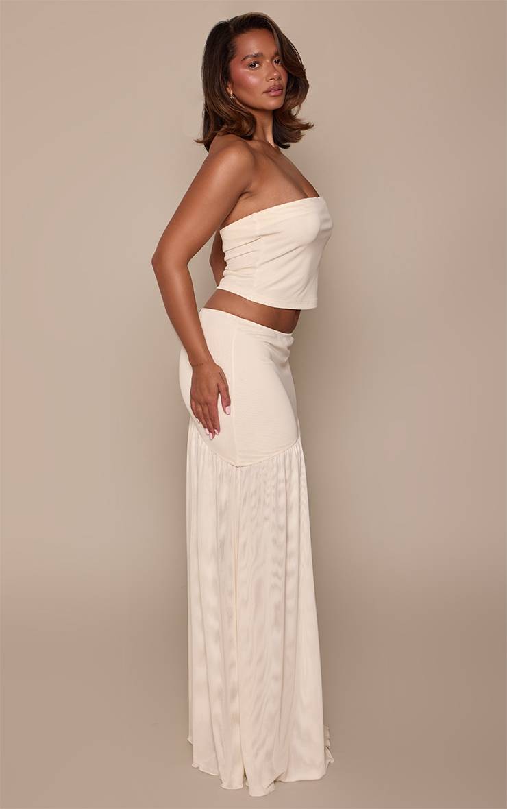 Crème Jupe Longue Asymétrique Drapée À Contraste De Tissu Et Coupe Ajustée Ensemble Coordonné