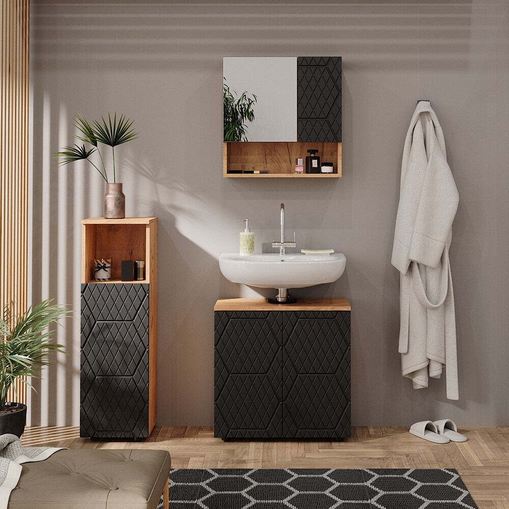 Vicco Badmöbel-Set Irma Eiche Anthrazit 4-teilig Midischrank 95 cm Waschbeckenschrank 60 cm