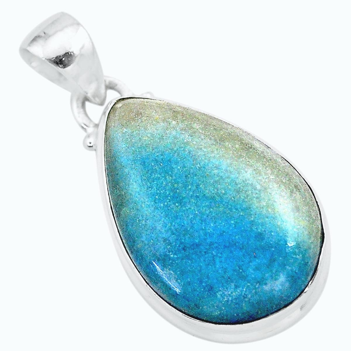 Pendentif en argent goutte en quartz bleu à dumortiérite + chaine 2,5cm gxi290