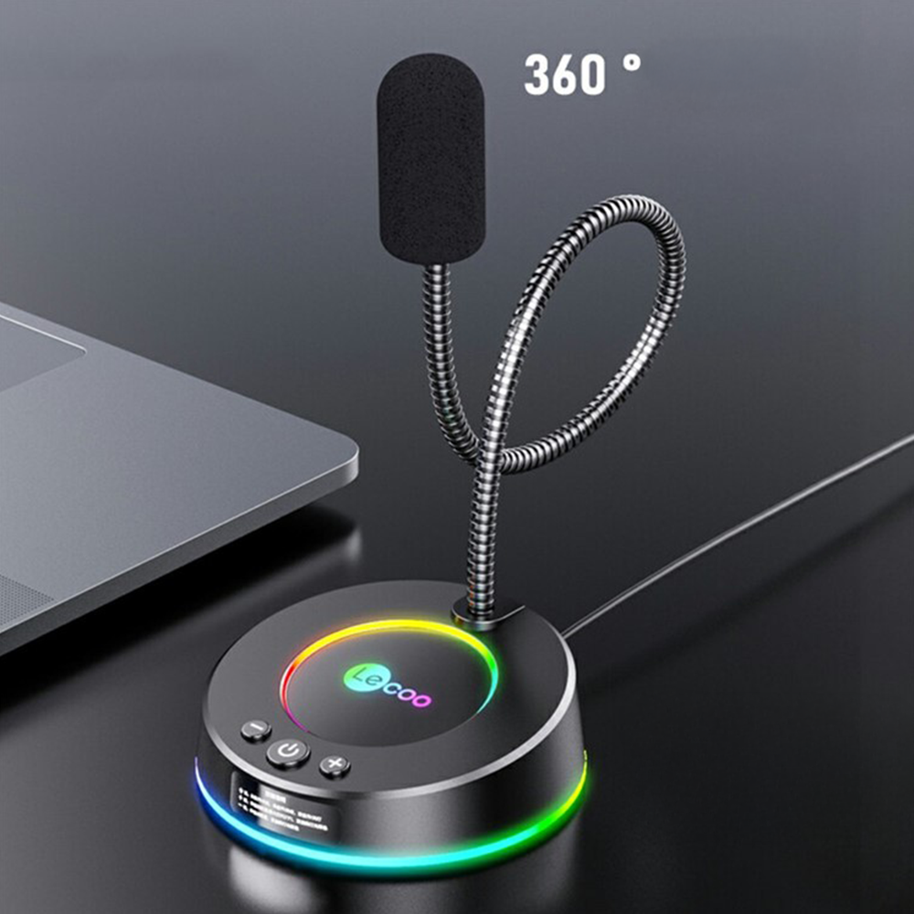 LECOO (by Lenovo) - (1.5m) USB Mikrofon für Macbook / Laptop / PC mit RGB Beleuchtung (MC01S) - Schwarz