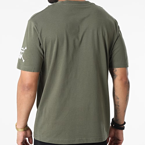 Tee Shirt Oversize Large Front And Sleeve Vert Kaki Blanc
