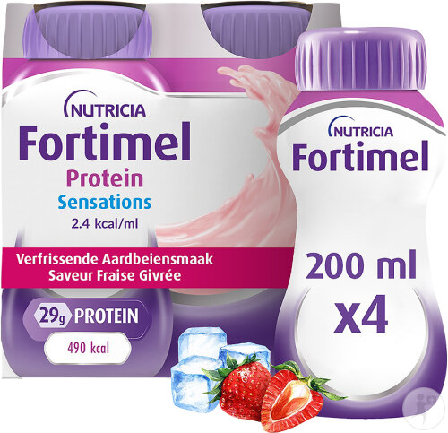 Fortimel Protein Sensations 2.4kcal Saveur Fraise Givrée Complément Nutritionnel Dénutrition 4x200ml