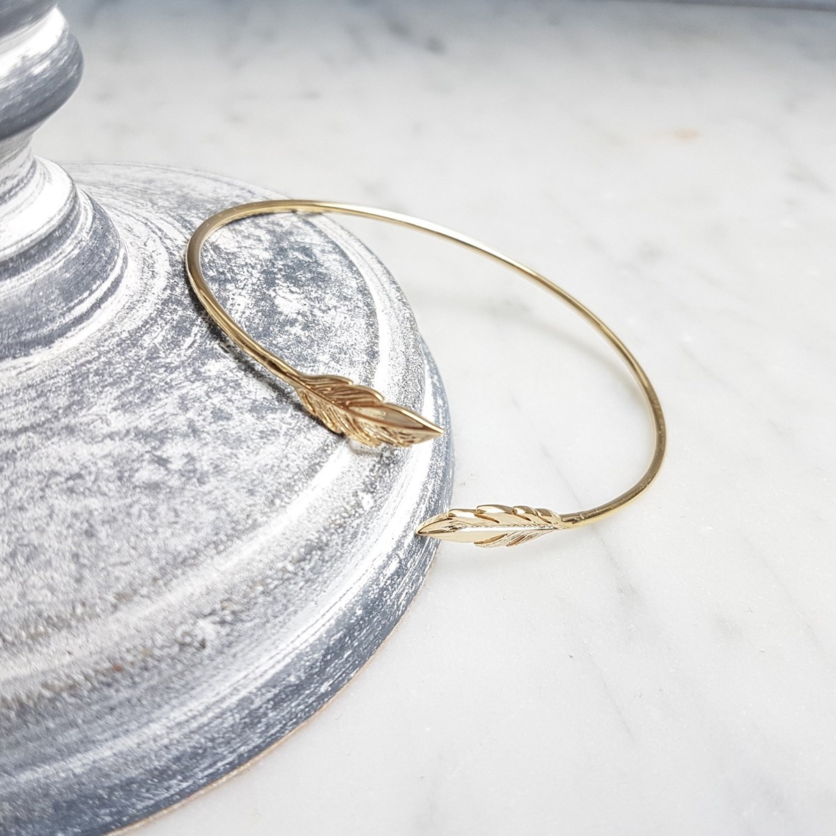 Jonc Bracelet Fin Plaqué Or Mode Tendance Plume