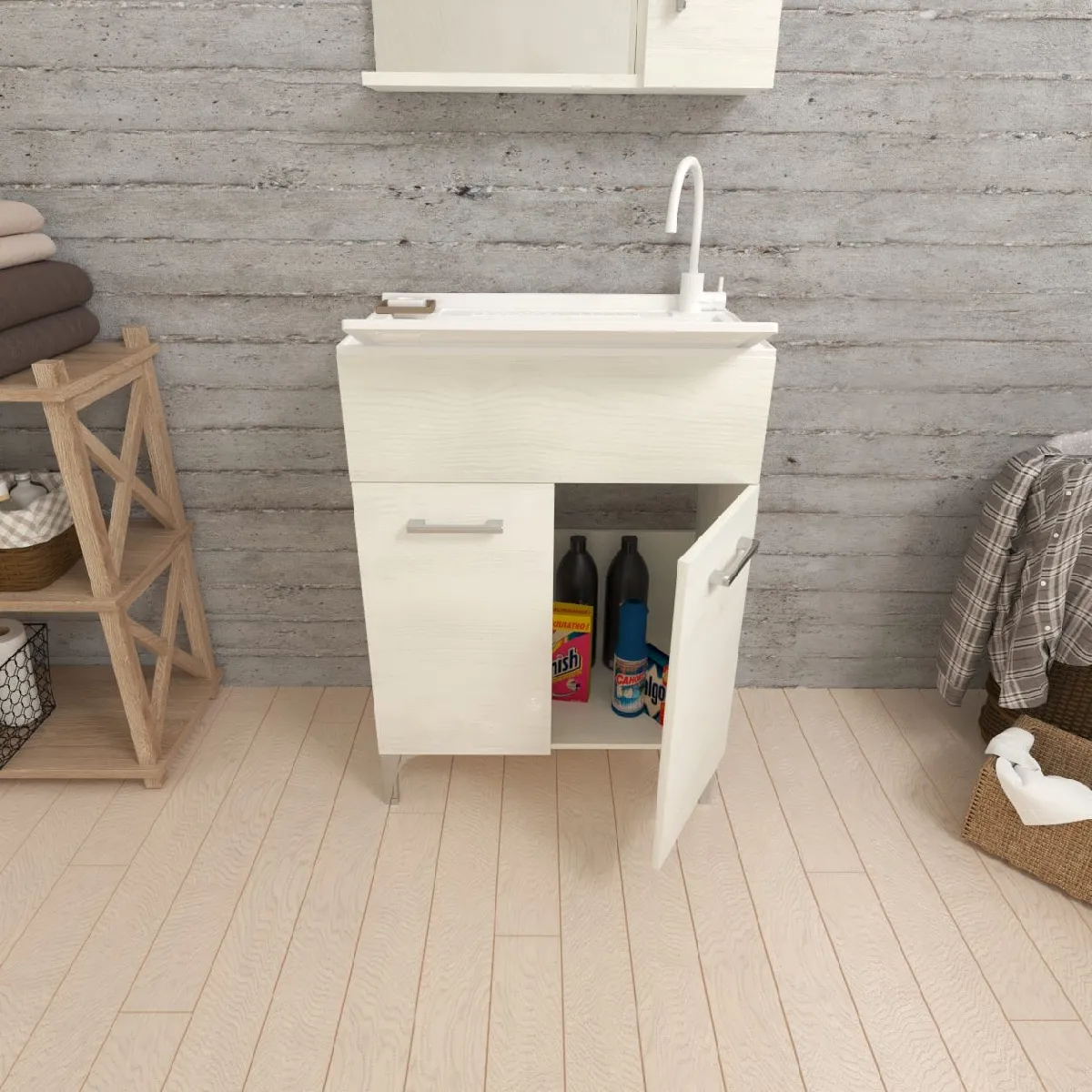 Kiamami Valentina kiavami_valentina Meuble buanderie avec lavoir 60cm - Chêne blanc