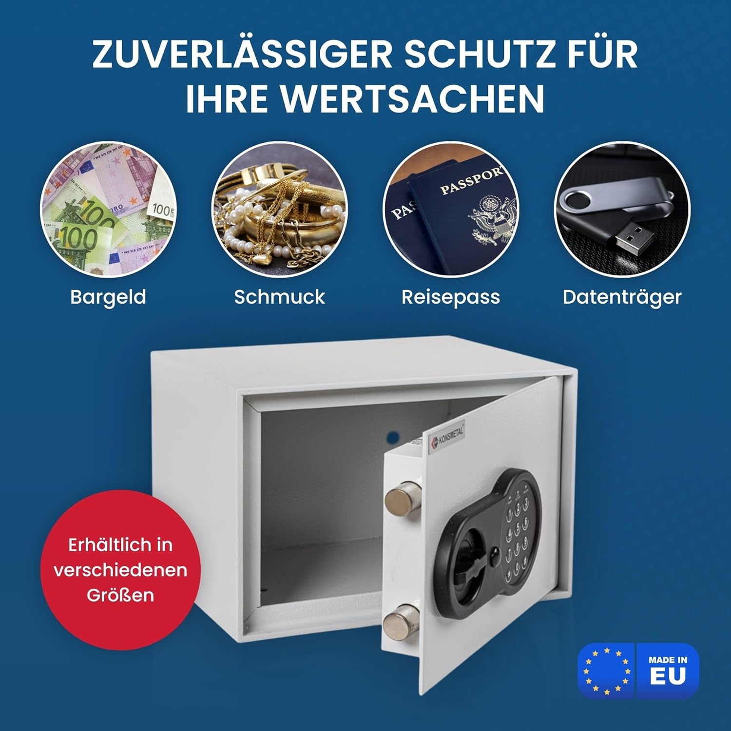 Tresor für Zuhause Kolibri 2.0 16 T, Safe Elektronisch, Möbeltresor 15,3 x 24,6 x 21,3 cm, Tresor-Box mit Elektronisches Codeschloss, Einbruchhemmender Rahmen - Lichtgrau