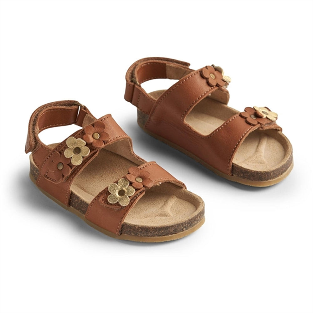 Sandal Cork Open Toe Clare Flowers Cognac