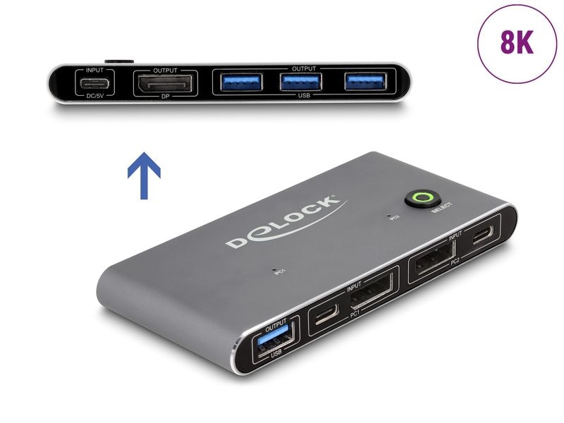 Delock KVM Switch Displayport 8K 30 Hz mit USB 5 Gbps Delock DisplayPort KVM Switch 8K 30 Hz mit USB 5 Gbps