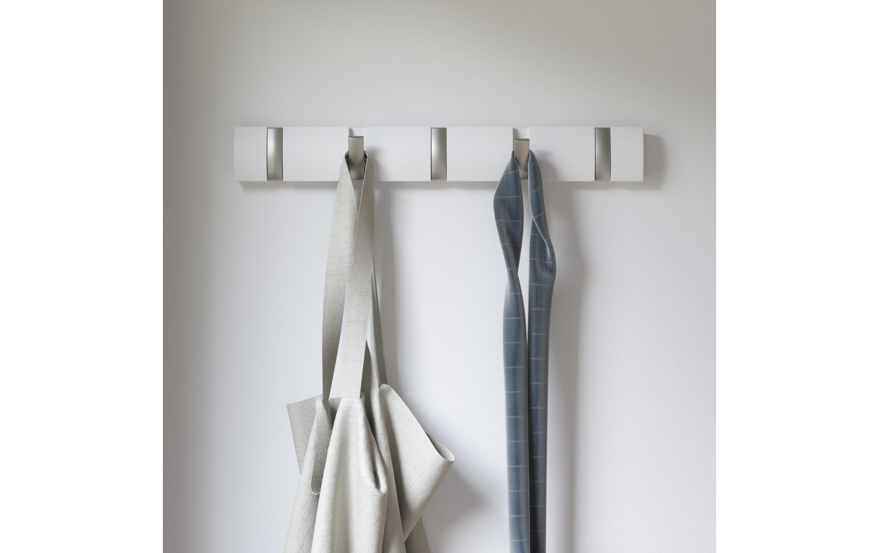 Wandgarderobe Flip 5 Haken, Weiss/SilberGarderobenhaken zum Einklappen