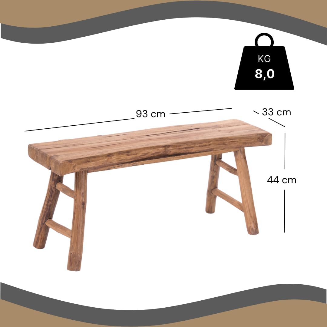 DESIGN DELIGHTS HOLZBANK Malu 93 | Teakholz, 93x44 cm, mit Streben | Treibholz Sitzbank, Baumkante Beistellbank, Bettbank, Küchenbank, Flurbank