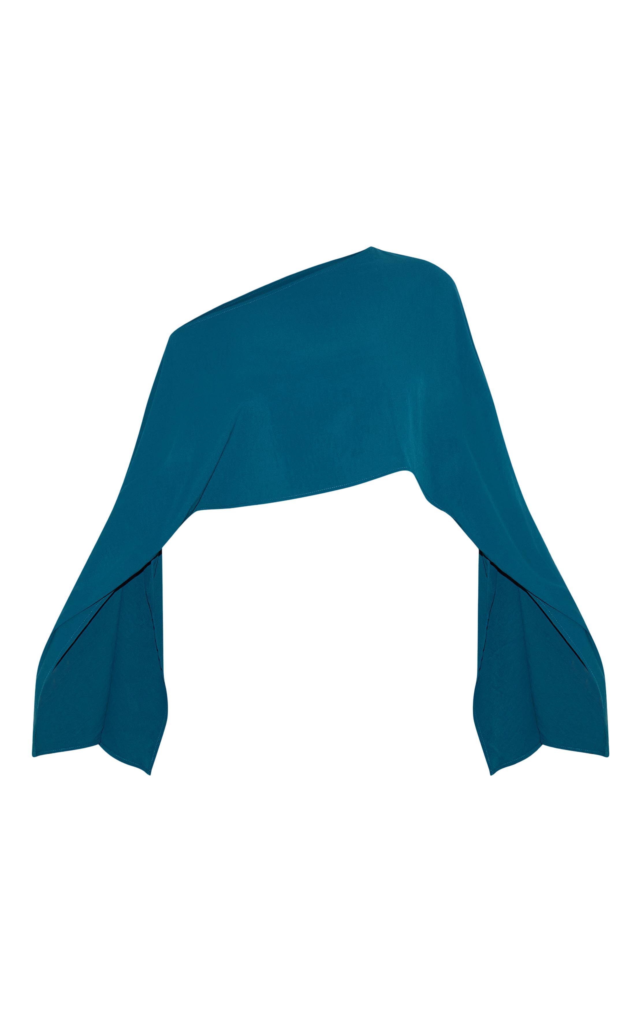 Vert Turquoise Haut Coordonné Grande Taille En Tissu Fluide À Encolure Dégagée Et Manches Longues
