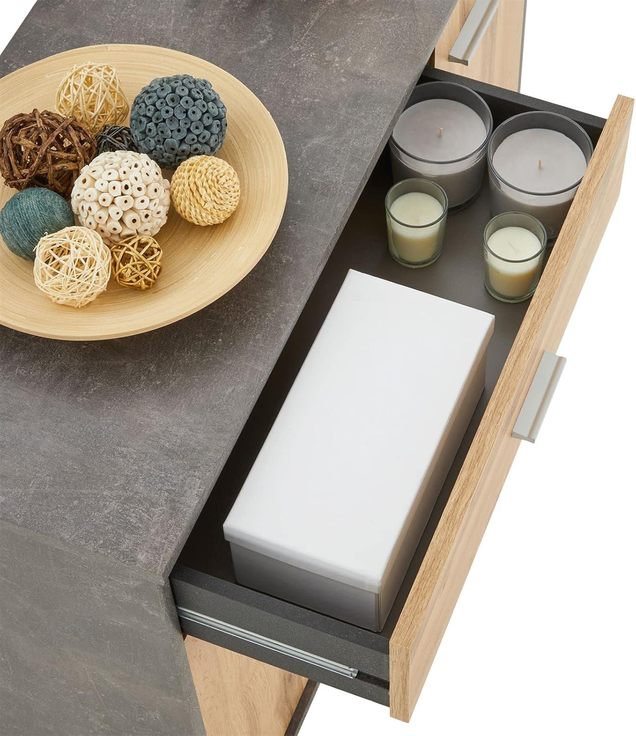 CARO-Möbel Schuhschrank DEUSTO 3 Türen 1 Schublade 7 Einlageböden für Flur und Eingangsbereich - Schuhregal geschlossen - Schuhaufbewahrung Sideboard betonoptik/Eiche