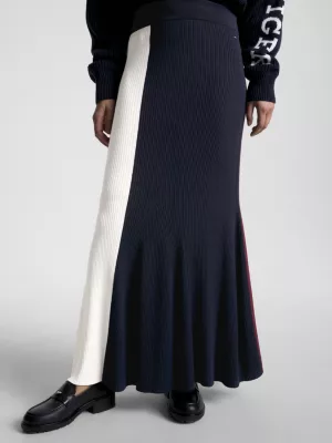 Saia maxi evasê com blocos de cores