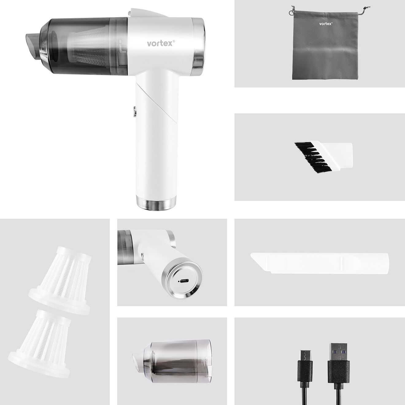 Vortex Aspirateur à main sans fil pliable avec éclairage LED  blanc