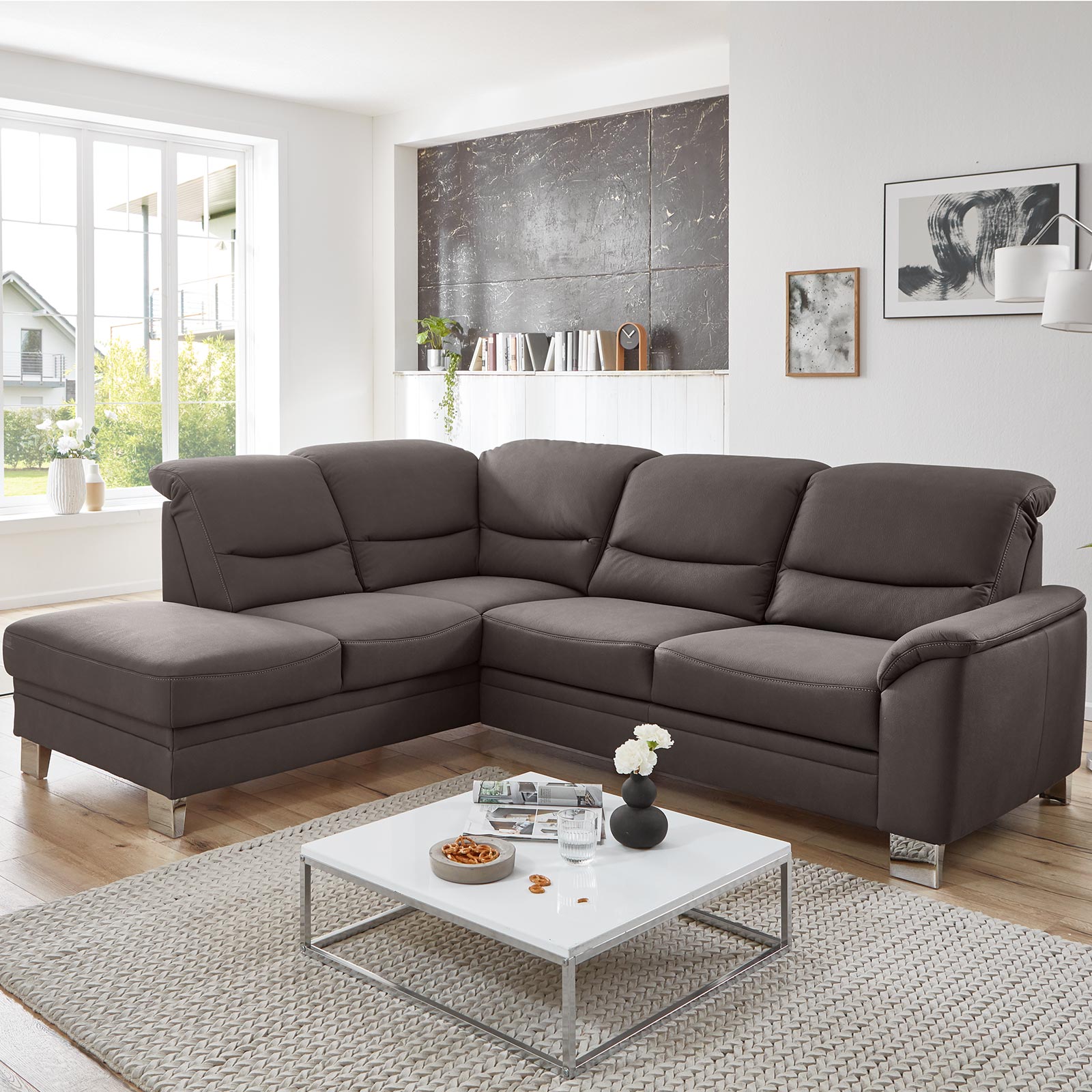 polsterpower Ecksofa - mocca - mit Funktionen - Kombielementlinks