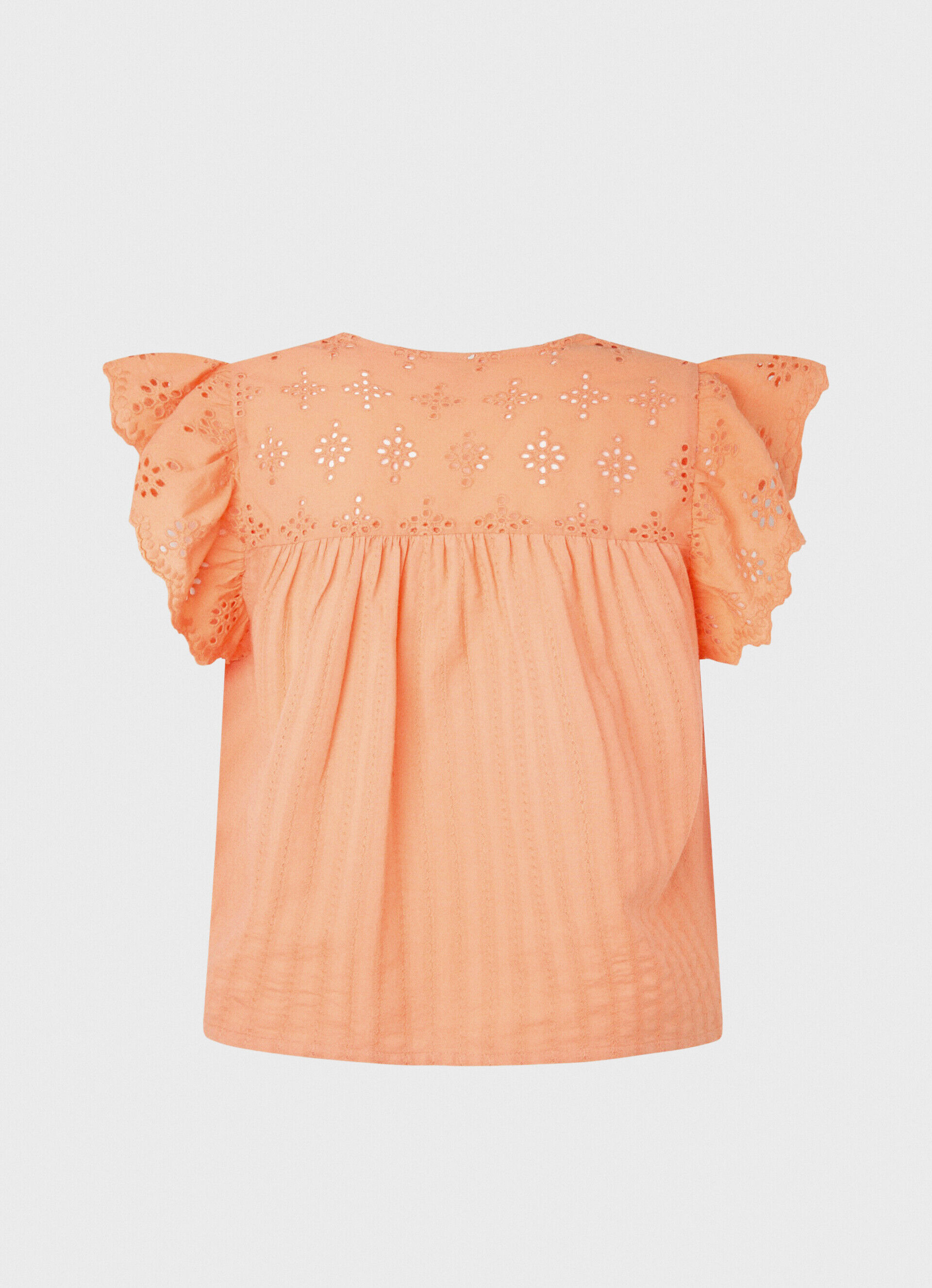 Blusa de algodão com detalhes vazados - pêssego e laranja