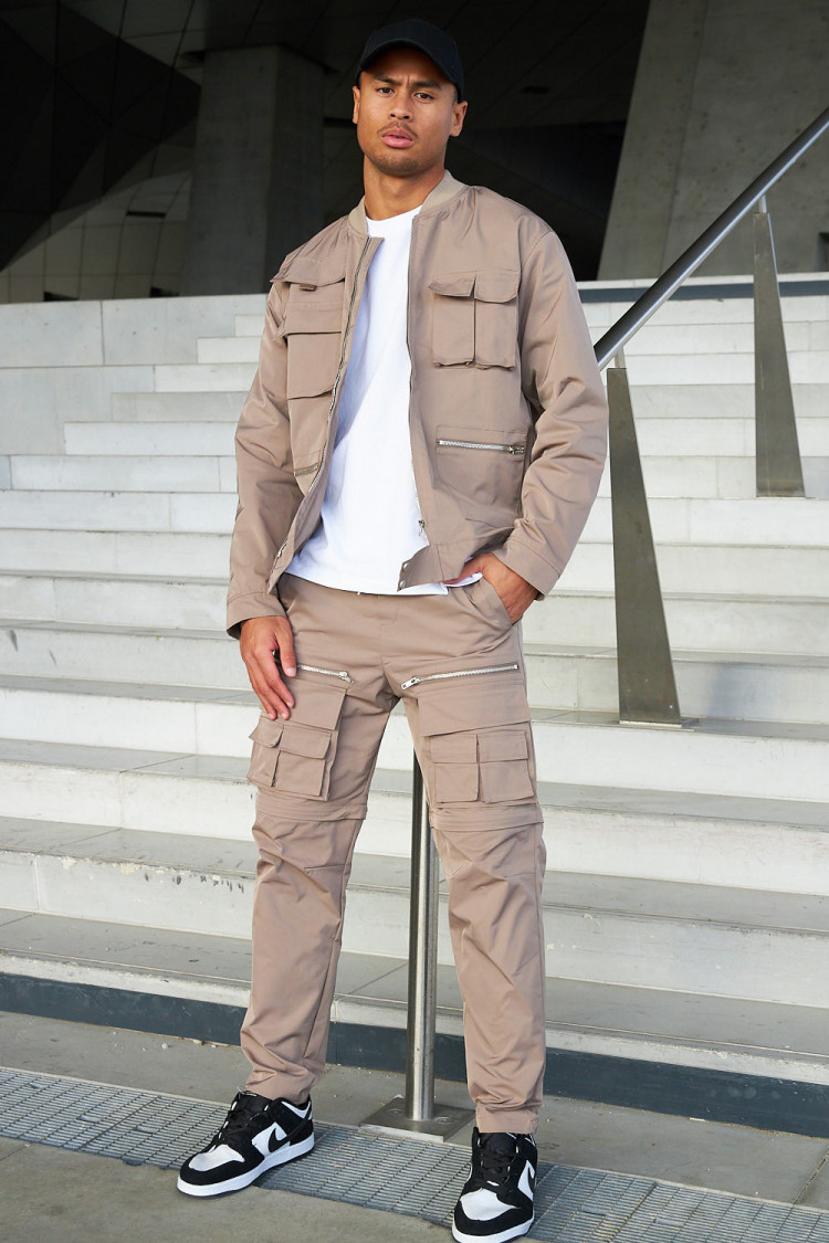 Pantalon de jogging à multiples poches beige foncé