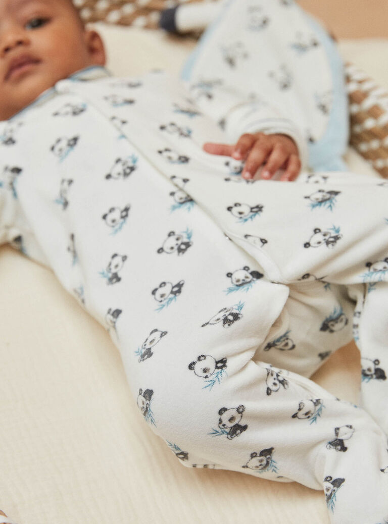 Grenouillère écrue en velours en coton biologique et polyester recyclé