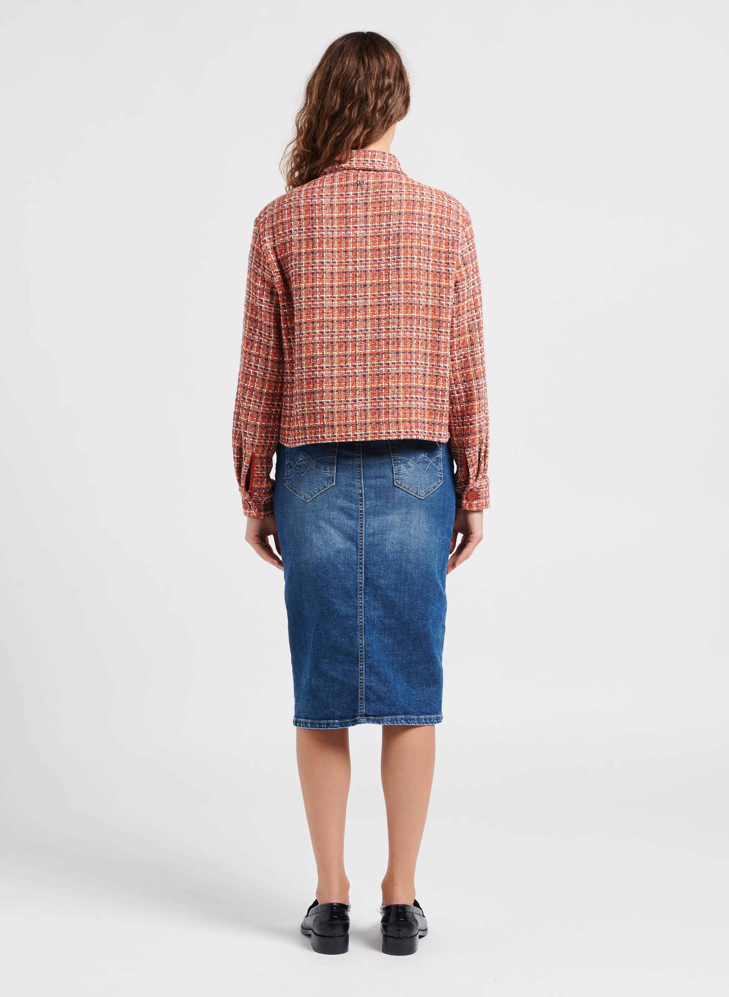 Jupe midi jean fendu à l'avant en coton| Bleu