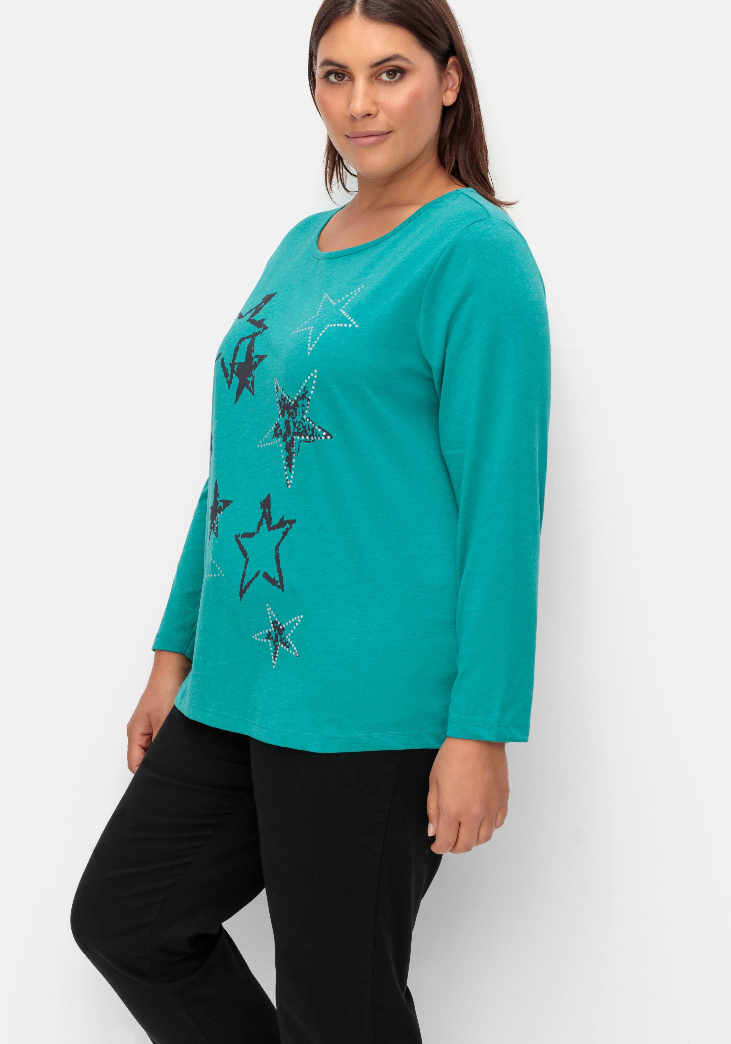 Meliertes Langarmshirt mit Sternen-Frontdruck