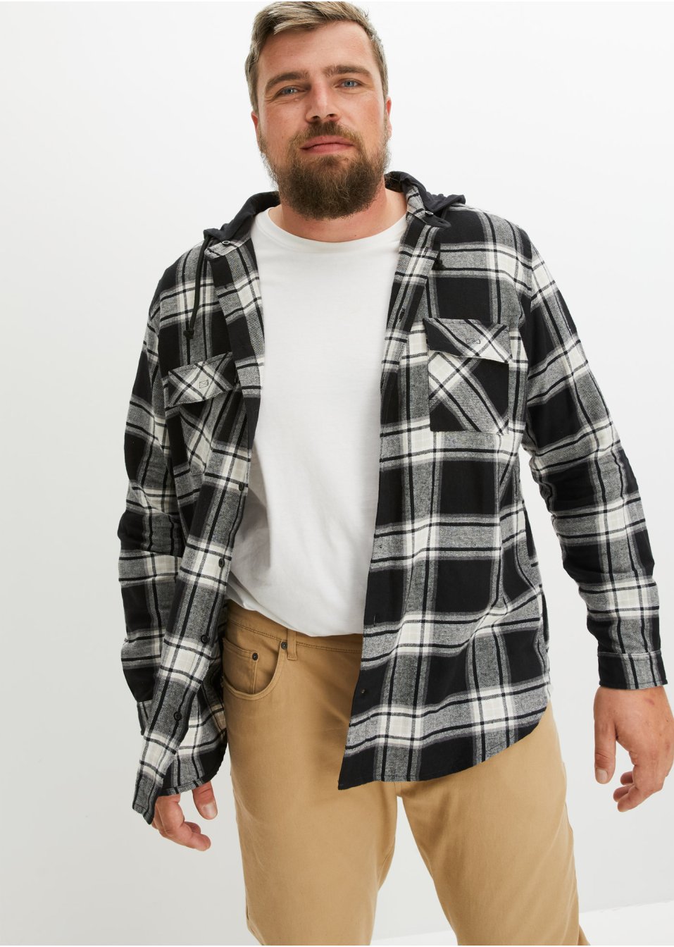 Chemise manches longues en flanelle avec capuche amovible