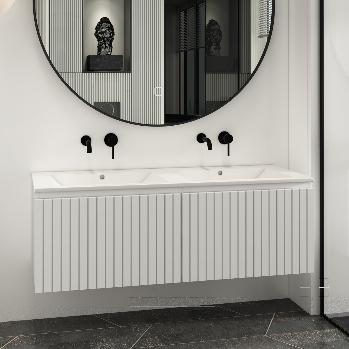 Fontana Lento wit badkamermeubel ribbelfront met witte wastafel 120cm zonder kraangaten
