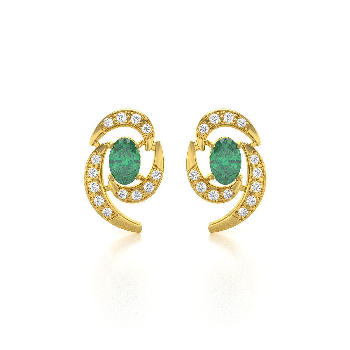 Boucles d'oreilles ADEN Or 585 Jaune et Emeraude 2.6grs