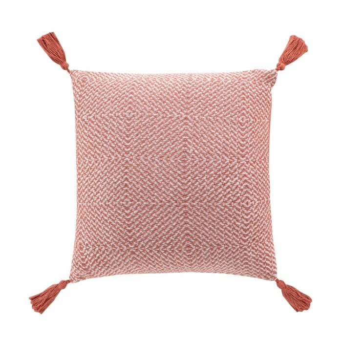 COUSSIN POMPONS 40X40CM COTON TISSE LOUISETTE TERRACOTTA