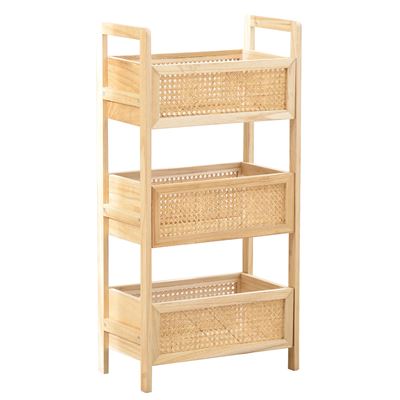 Étagère 3 casiers en bois et rotin