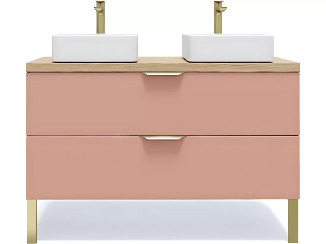 Meuble de salle de bain suspendu 2 vasques à poser 120cm 2 tiroirs Abricot - Venice