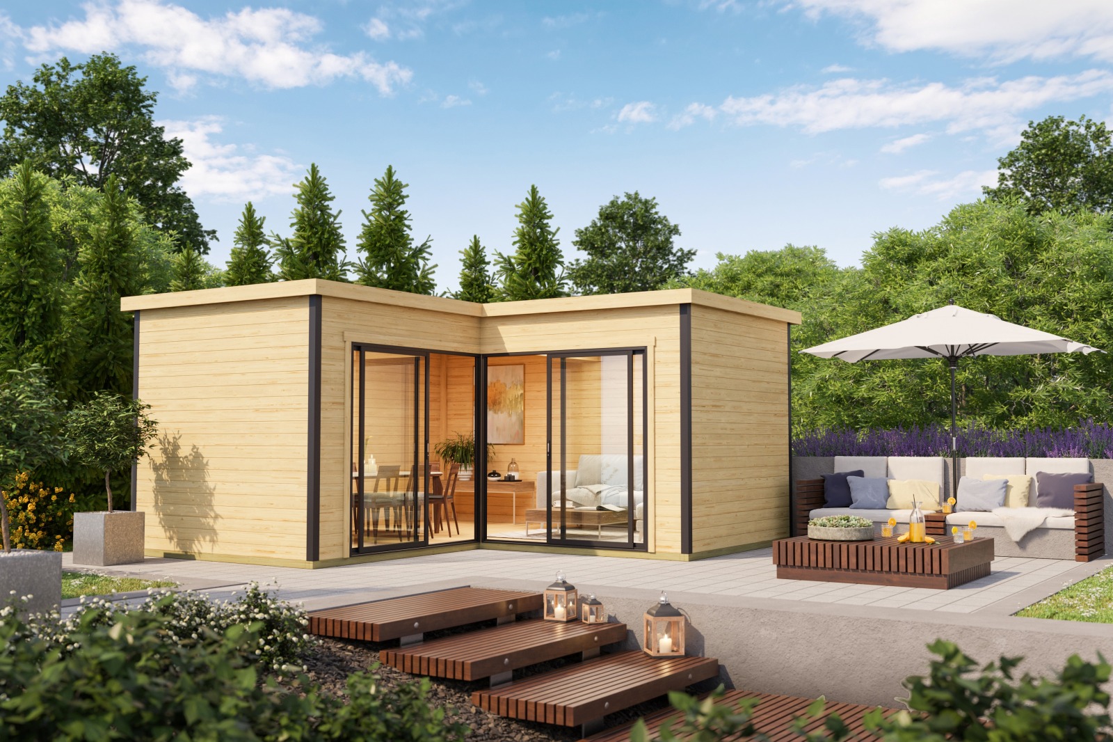 Gartenhaus DOMEO 6 - natur-anthrazit - Fichte massiv - 500x500 cm