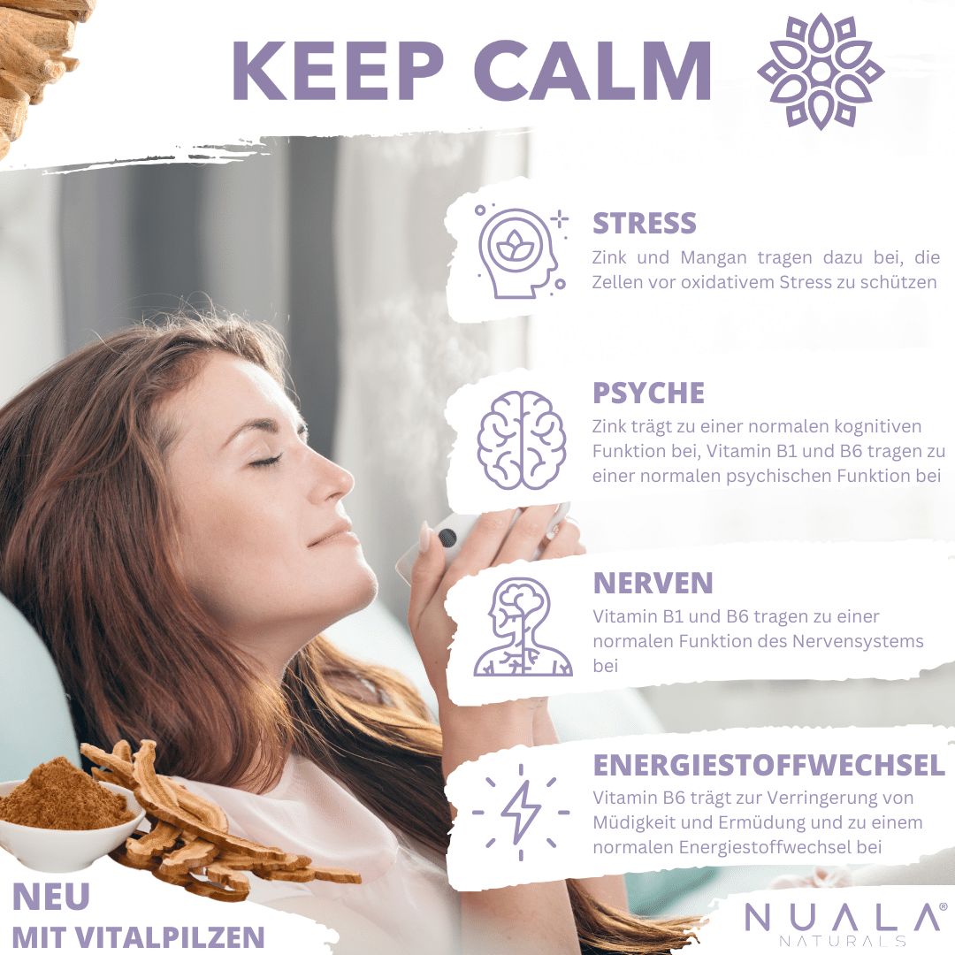 Nuala Naturals® - KEEP CALM Ashwagandha Rosenwurz Komplex mit Vitalpilzen