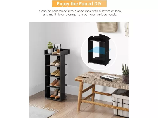 Meuble à chaussures PVC 5 Niveaux,Armoire à Chaussures avec étagère réglable pour Entrée,Salon,Chambre - 26x25x66cm - Noir