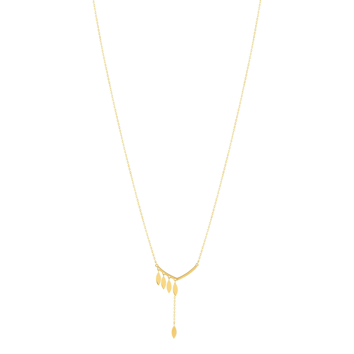Collier or jaune 750 feuille en pampille 42 cm