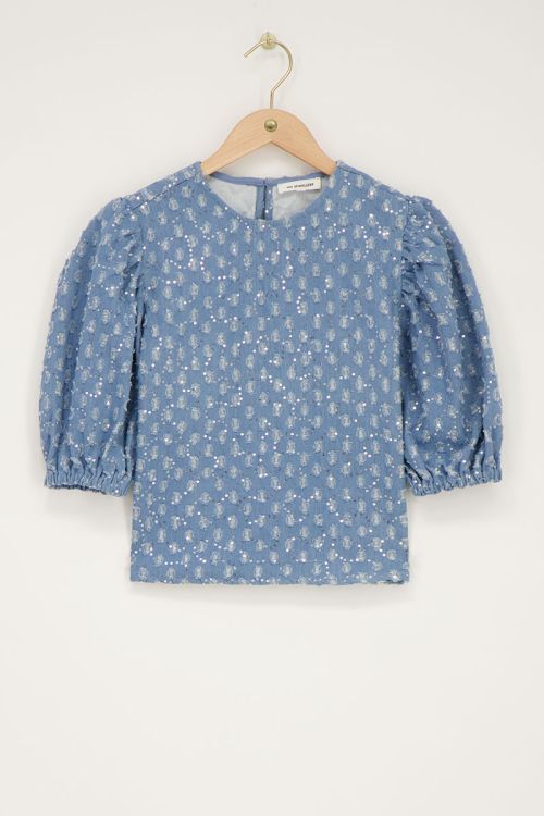 Blauwe denim top met pailletten