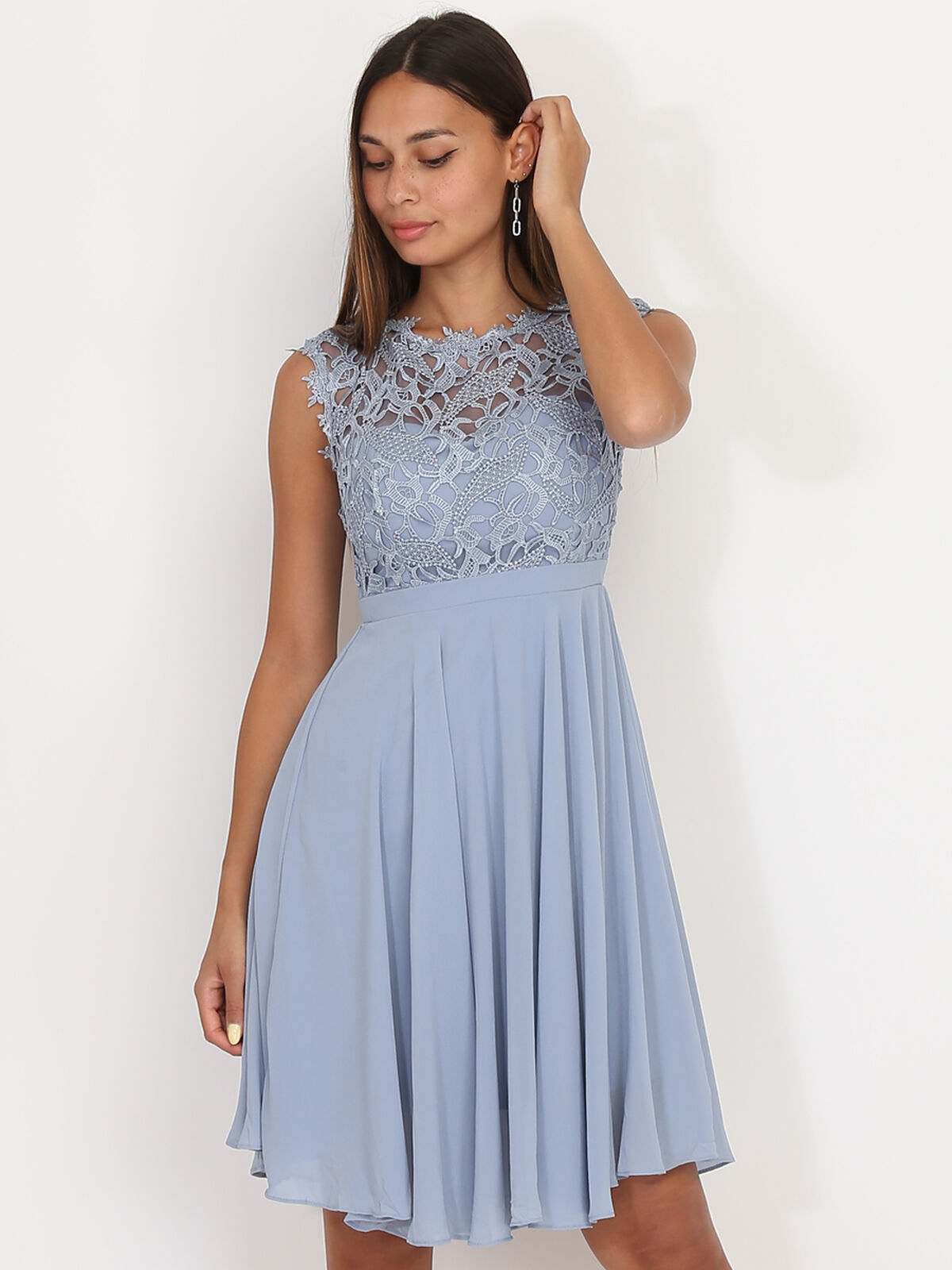 Robe de cérémonie avec dentelle- Bleu givré