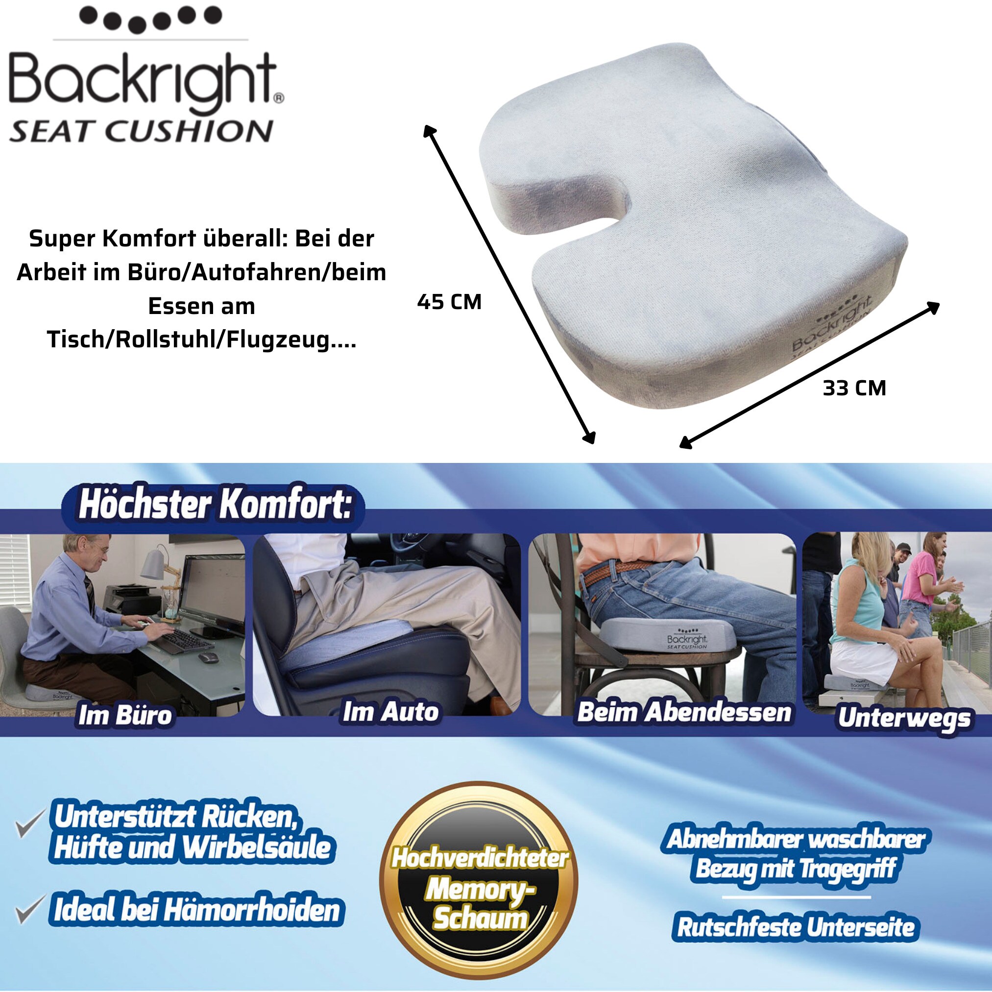 Best Direct® Orthopädisches Sitzkissen Memory Foam Backright Seat Cushion