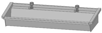 Intersan Sanilav muurwastrog m. wastafelkraan m. 1/4 draaiknop m. verlengde uitloop 120cm 2-personen RVS
