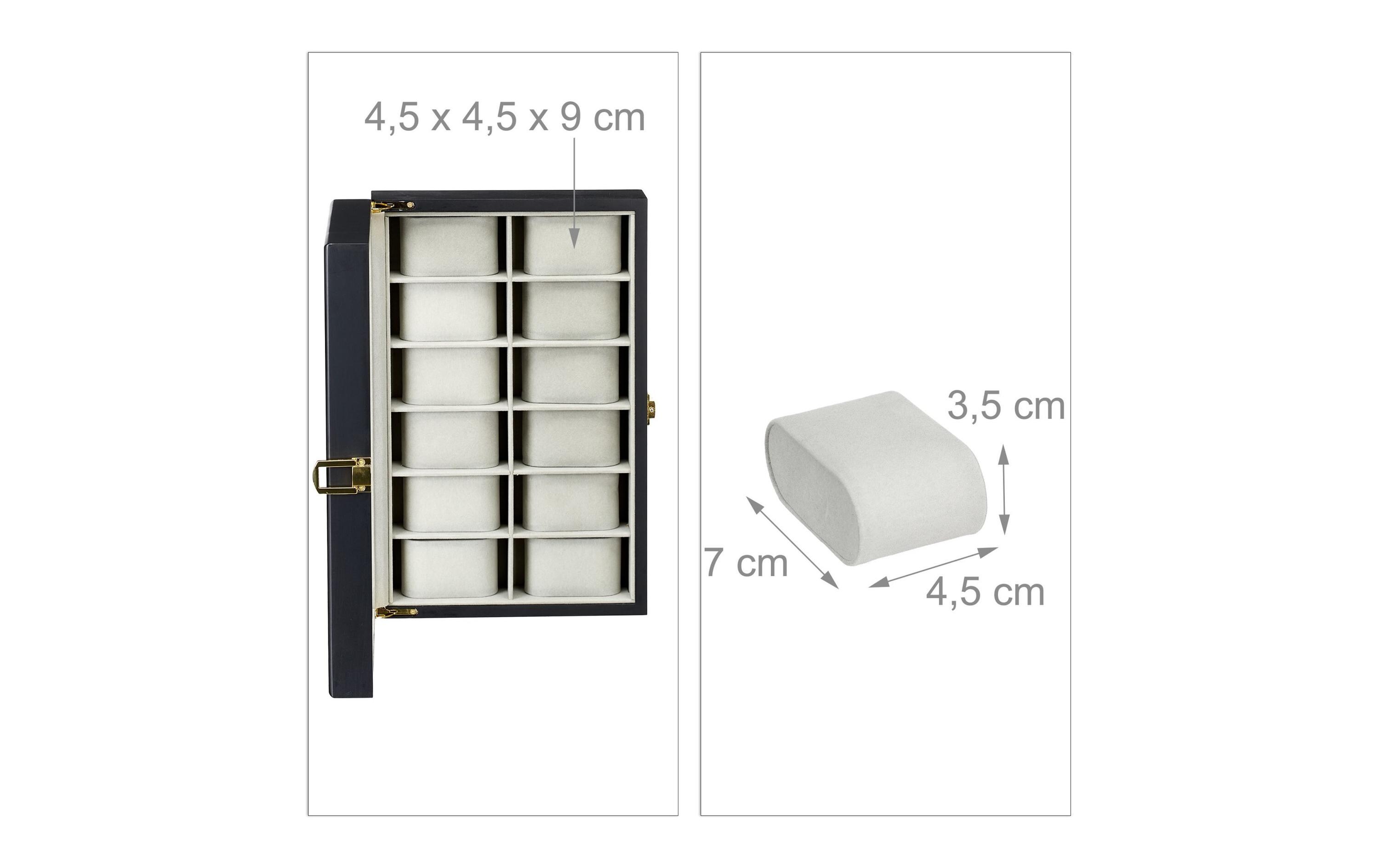 Uhrenbox für 12 Uhren 8 cm, Grau/SchwarzUhrenkasten