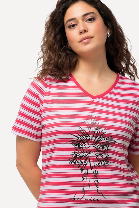 T-Shirt, Ringel, Metallic-Tiermotiv, V-Ausschnitt, Halbarm