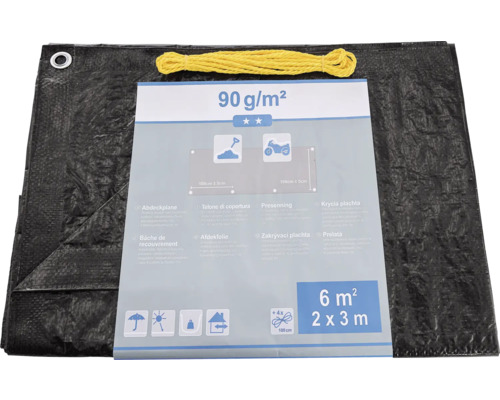 Geweven zeildoek 90 g/m² zwart 2 x 3 m