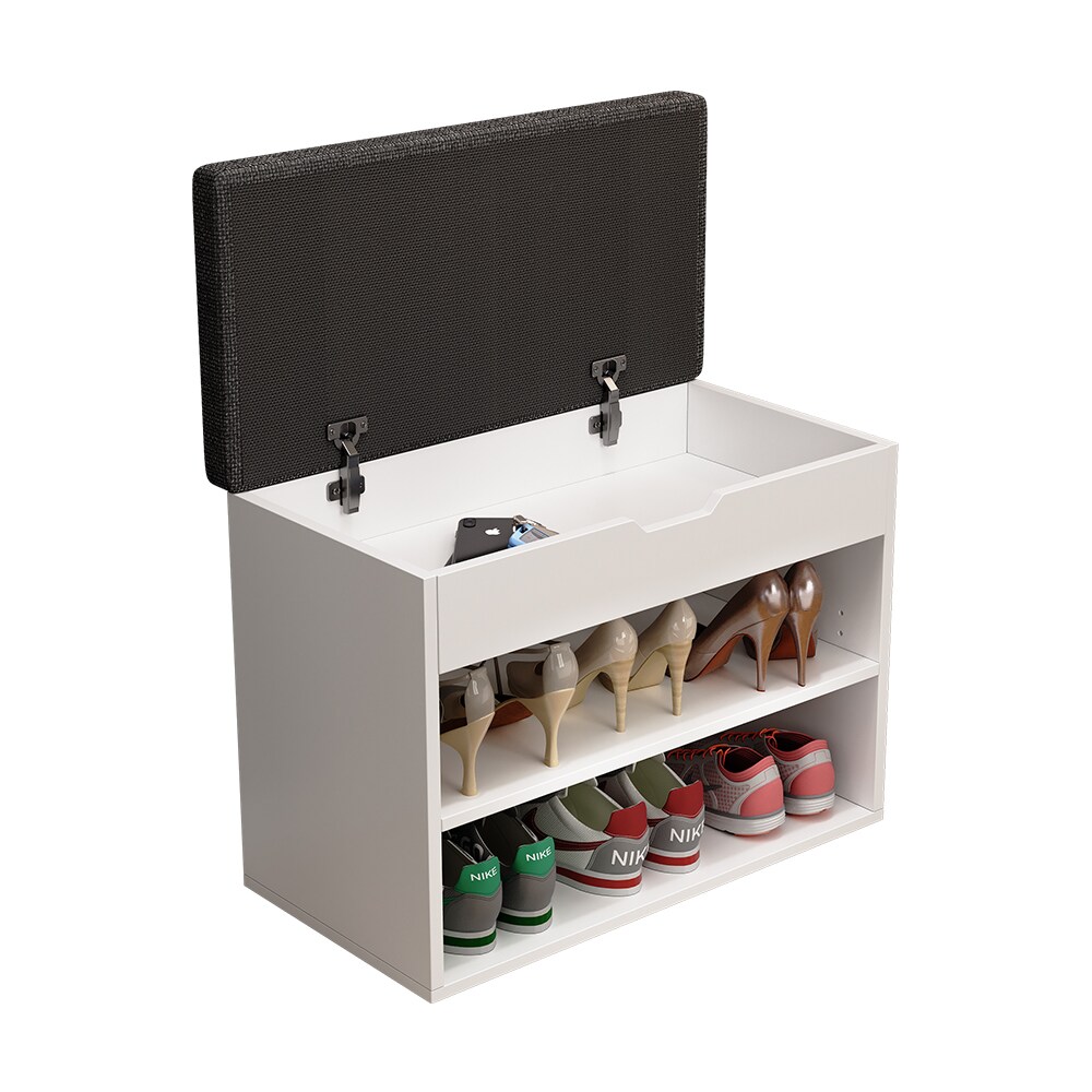 Oskar-Store Schuhbank Titus Weiß, 60 x 45 cm, Schuhregal mit Sitz, Klappdeckel, Fächer