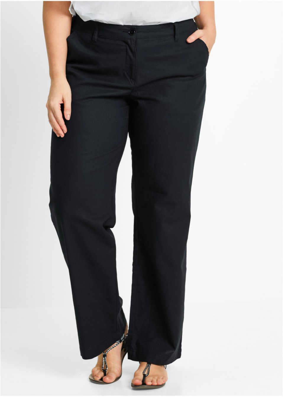 Pantalon en lin majoritaire avec taille confortable, Loose Fit