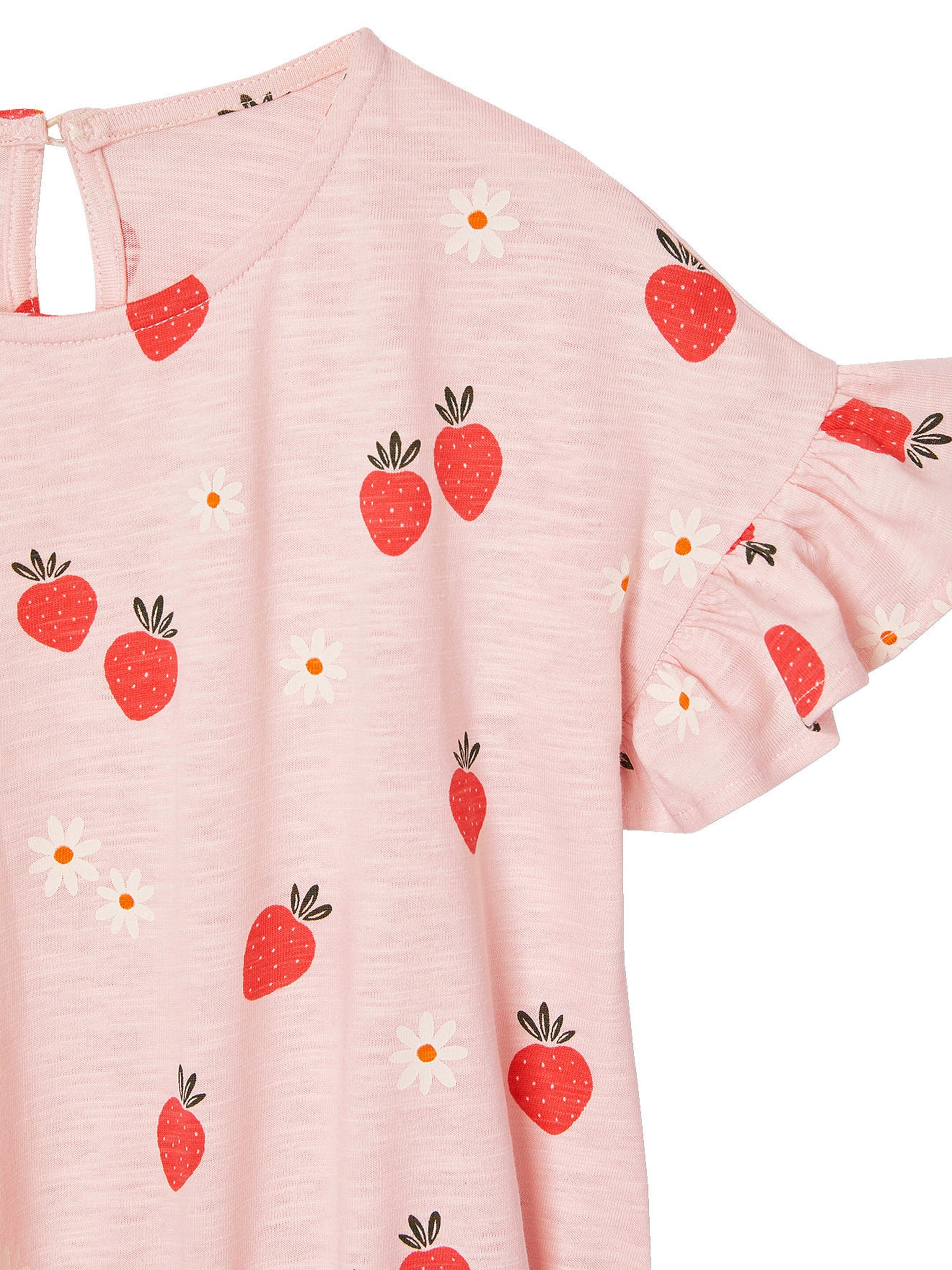 Vertbaudet Mädchen Volantkleid mit Erdbeeren hellrosa