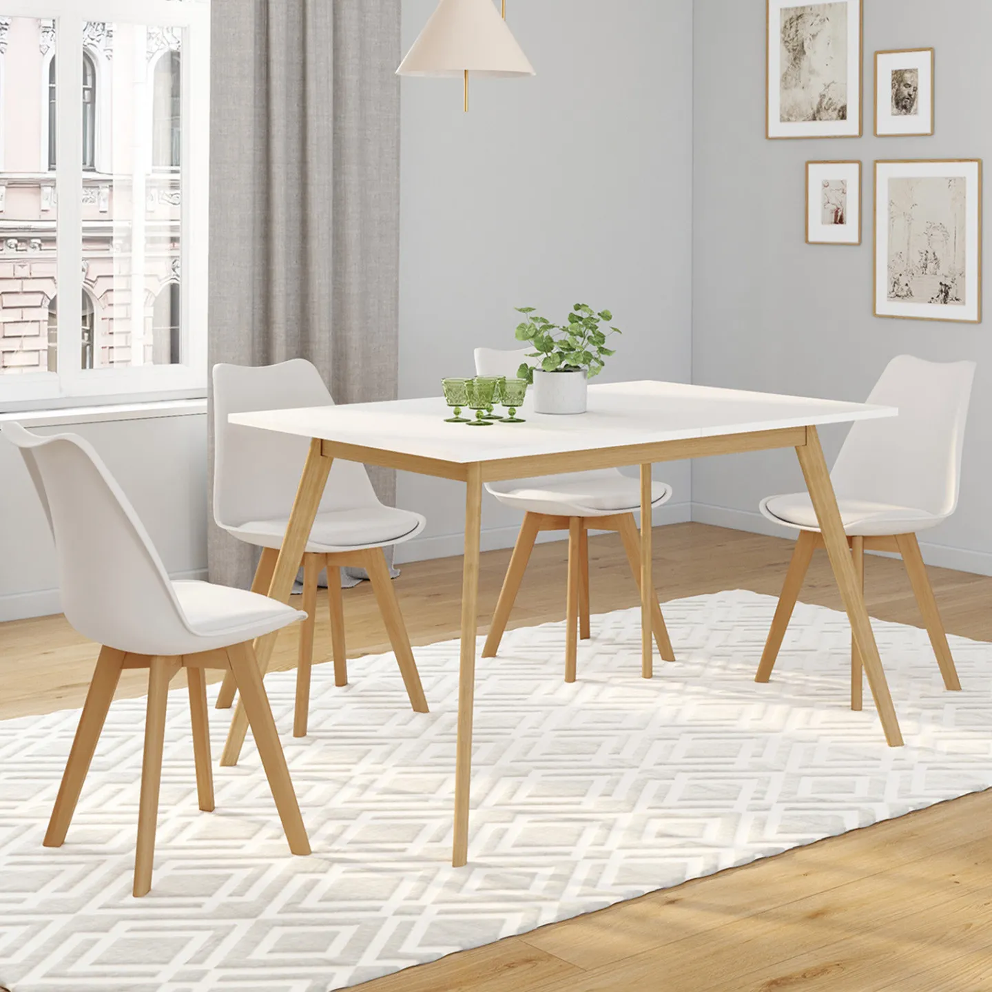 Table scandinave extensible rectangle INGA 4-8 personnes blanche 120-160 cm