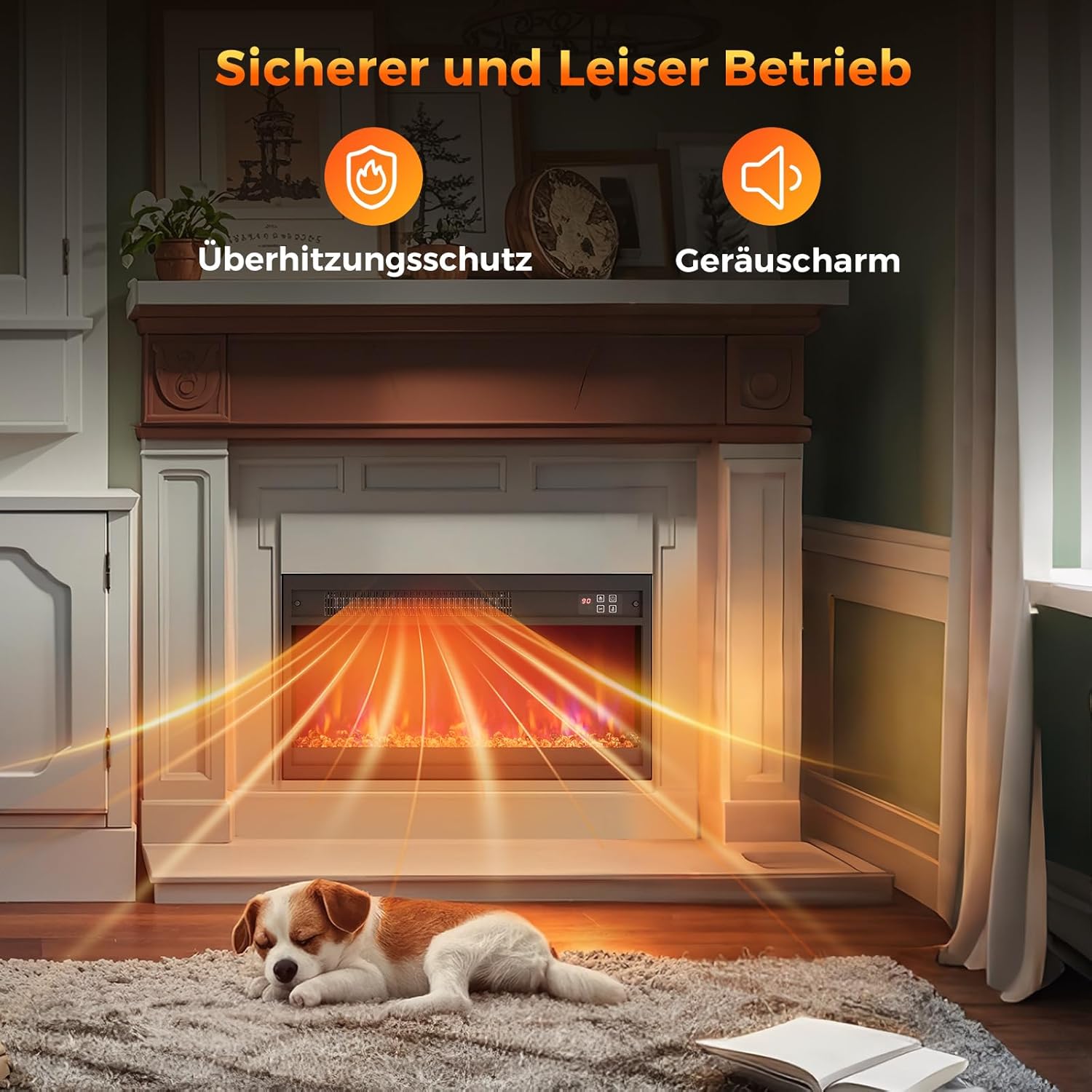 COSTWAY Elektrokamin mit Heizung 1500W, Einbaukamin mit Fernbedienung, 0,5-9H Timer, einstellbare 3D-Flammeneffekt, Wandkamin mit 17℃-32℃ Thermostat (49 x 12 x 45 cm, 18 Zoll)