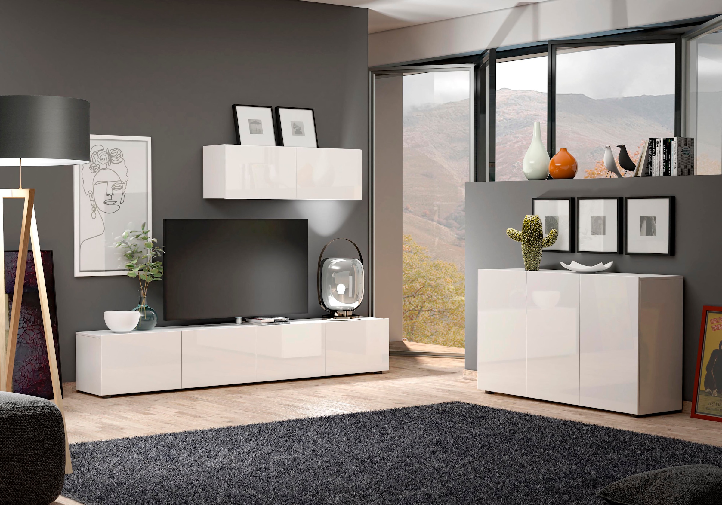 INOSIGN Lowboard »Mister, TV-Board, TV-Bank, TV-Kommode, TV-Möbel« mit 4 Klappen, komplett Hochglanz Lackiert, Breite 225 cm